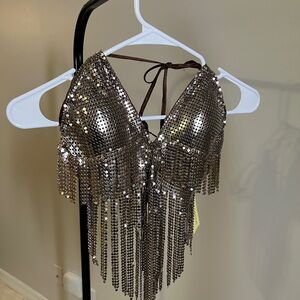 Glamorous Silver Sequin Backless Crop Top